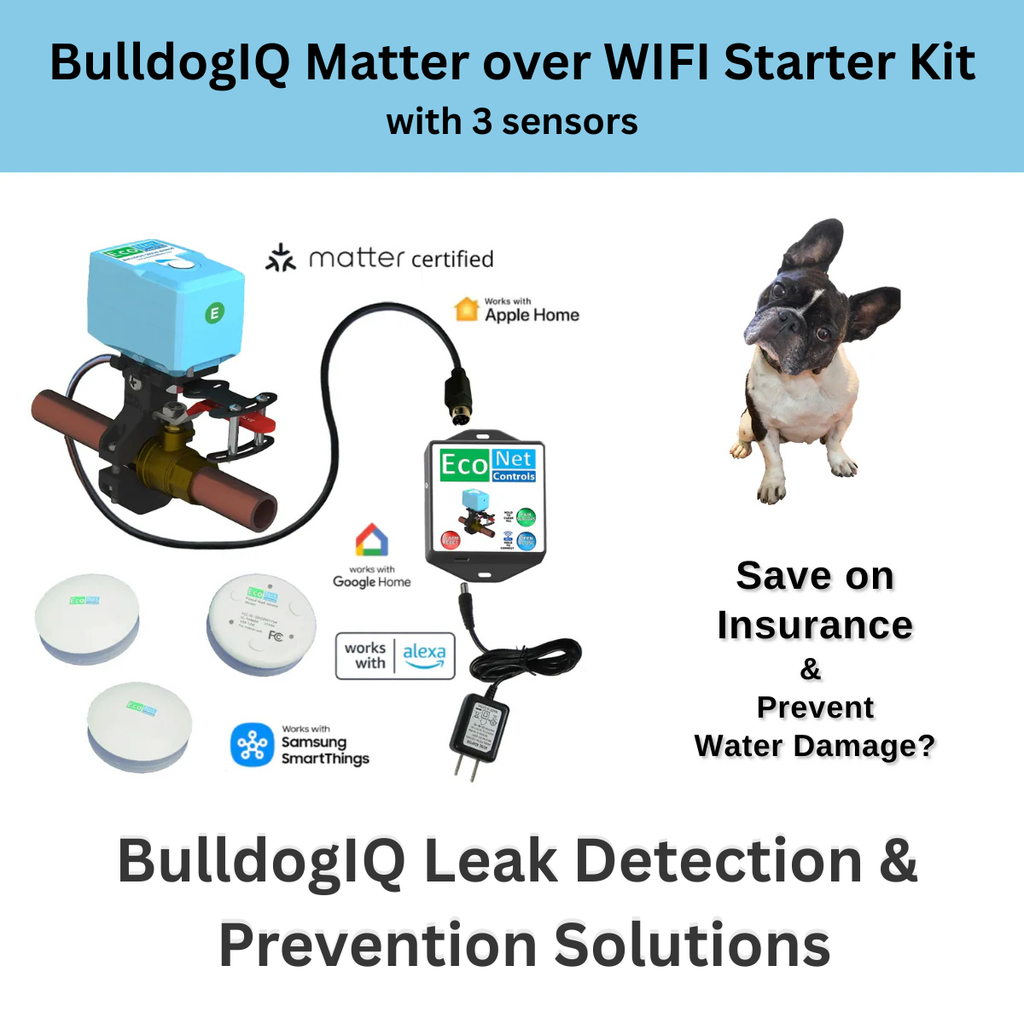 BulldogIQ Matter over WIFI Starter Kit with 3 sensors - Easy Installation, No Plumbing Required, Smart Home Optional