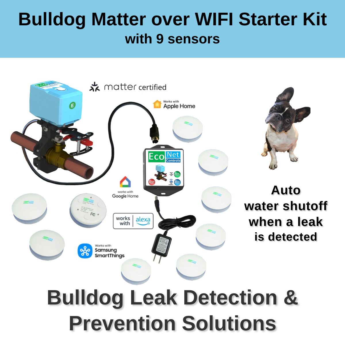 Bulldog Matter over WIFI Starter Kit with 9 sensors - Easy Installation, No Plumbing Required, Smart Home Optional