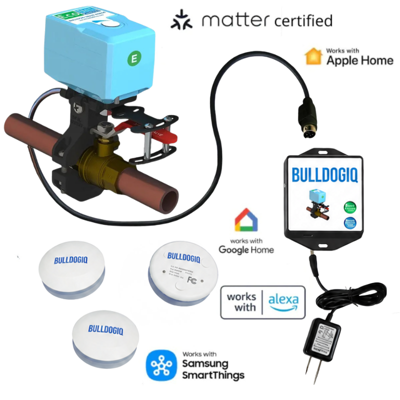BulldogIQ Matter over WIFI Starter Kit with 3 sensors - Easy Installation, No Plumbing Required, Smart Home Optional